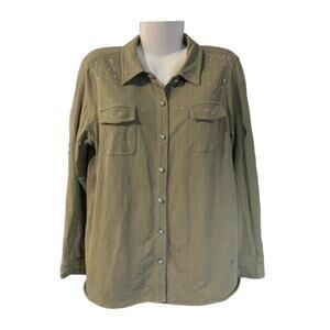 Quacker Factory Women's Green Shirt/Jacket Dream Jeannes w/ Rhinestones | Size M